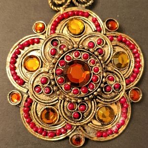 Vintage Gorgeous Bronze Floral Statement Necklace, Crystals